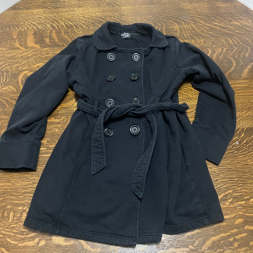 Wet Seal Pea Coat Womens Large Black Double Breasted Belted Cotton Blend 8020